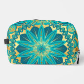 Blauw Gouden Bloem Mandala Toilettasje (Voorkant)