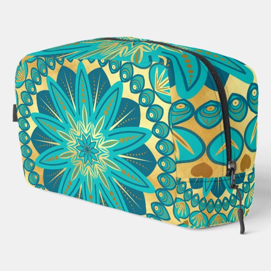 Blauw Gouden Bloem Mandala Toilettasje (Rechterhoek)
