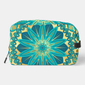 Blauw Gouden Bloem Mandala Toilettasje (Achterkant)