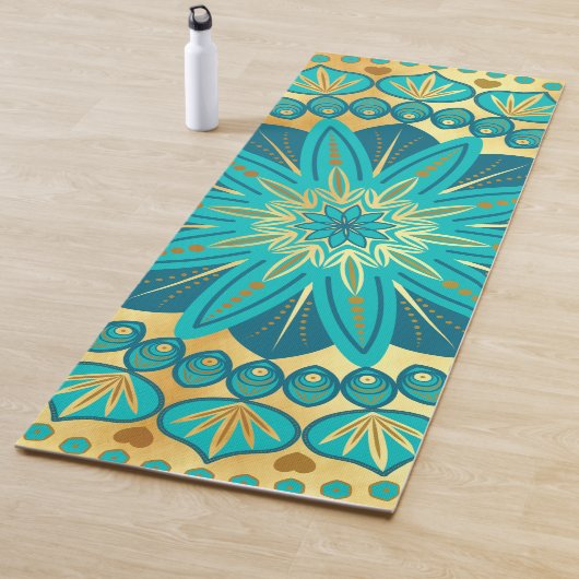 Blauw Gouden Bloem Mandala Yogamat (In situ)