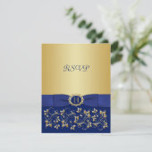 Blauw, Gouden Bloem Rank Bruiloft Antwoordkaart RSVP Kaartje (Staand voorkant)