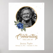 Blauw Gouden Bloem Rouwfoto Welkomstbord Poster (Voorkant)
