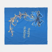 Blauw Gouden Bloem Vakantie Fleece Deken (Voorkant (Horizontaal))