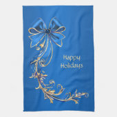 Blauw Gouden Bloem Vakantie Keuken Handdoek (Verticaal)