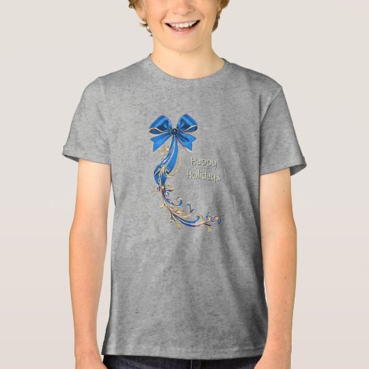 Blauw Gouden Bloem Vakantie T-shirt (Voorkant)