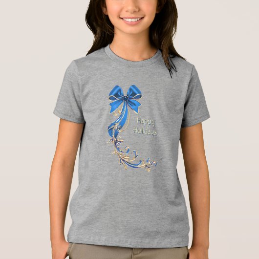 Blauw Gouden Bloem Vakantie T-shirt (Voorkant)