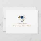 Blauw Gouden Bloemachtige Bruidsdouche Save The Da Date (Achterkant)