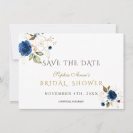 Blauw Gouden Bloemachtige Bruidsdouche Save The Da Date