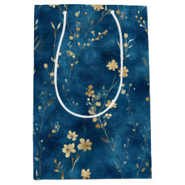 Blauw Gouden Bloemen Bruidscadeau Medium Cadeauzakje
