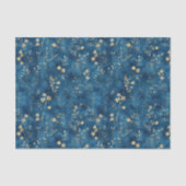 Blauw Gouden Bloemen Bruidsfeest Tissuepapier (Voorkant)
