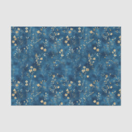 Blauw Gouden Bloemen Bruidsfeest Tissuepapier