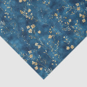 Blauw Gouden Bloemen Bruidsfeest Tissuepapier (Detail)