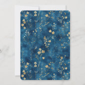Blauw Gouden Bloemen Bruiloft Kaart (Achterkant)