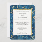 Blauw Gouden Bloemen Bruiloft Kaart (Voorkant)