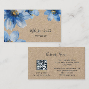 Blauw Gouden Bloemen Rustiek Visitekaartje