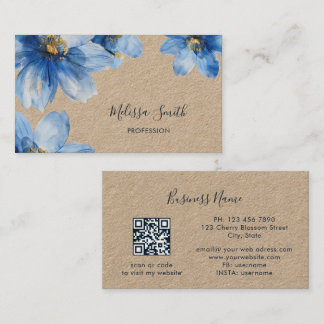 Blauw Gouden Bloemen Rustiek Visitekaartje