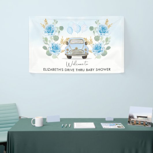 Blauw Gouden Bloemend Drive Thru Baby Shower Welko Spandoek (Beurs)