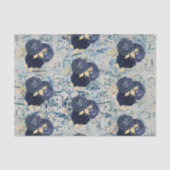 Blauw gouden bloemendamboursmotief uit het verlede tissuepapier (Voorkant)