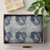 Blauw gouden bloemendamboursmotief uit het verlede tissuepapier (Geschenk)