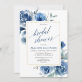 Blauw gouden bloemenelegante pioen vrijgezellenfee kaart (Voorkant)