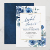 Blauw gouden bloemenelegante pioen vrijgezellenfee kaart (Voorkant / Achterkant)