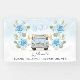 Blauw Gouden Bloemige Drive Thru Baby Shower Welko Spandoek