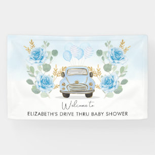 Blauw Gouden Bloemige Drive Thru Baby Shower Welko Spandoek