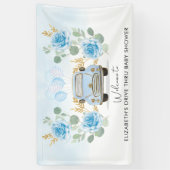 Blauw Gouden Bloemige Drive Thru Baby Shower Welko Spandoek (Verticaal)