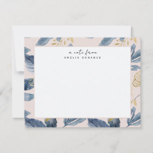Blauw Gouden Bloemmotief Persoonlijk Stationery Notitiekaartje