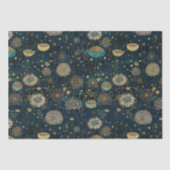 Blauw & Gouden Bloesems Decoupage Weefsel Tissuepapier (Voorkant)