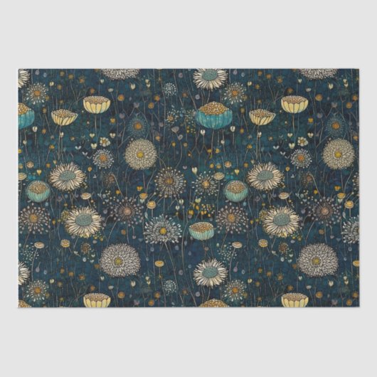  Blauw & Gouden Bloesems Decoupage Weefsel Tissuepapier (Voorkant)