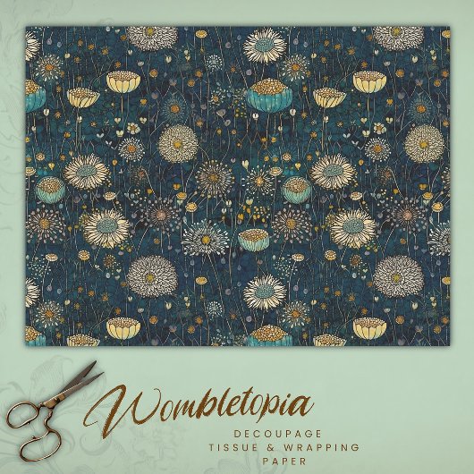 Blauw & Gouden Bloesems Decoupage Weefsel Tissuepapier