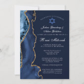 Blauw Gouden B'nai Mitzvah Elegant Feest Kaart (Voorkant)
