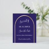 Blauw gouden boog verjaardag Save the Date (Staand voorkant)