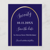 Blauw gouden boog verjaardag Save the Date (Voorkant)