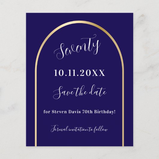 Blauw gouden boog verjaardag Save the Date (Voorkant)
