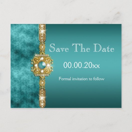 Blauw gouden bruiloft verloving aankondigingskaart (Achterkant)