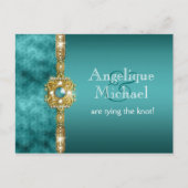 Blauw gouden bruiloft verloving aankondigingskaart (Voorkant)