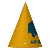 Blauw & Gouden Cartoon Wolly Mammoth gepersonalise Feesthoedjes (Links)