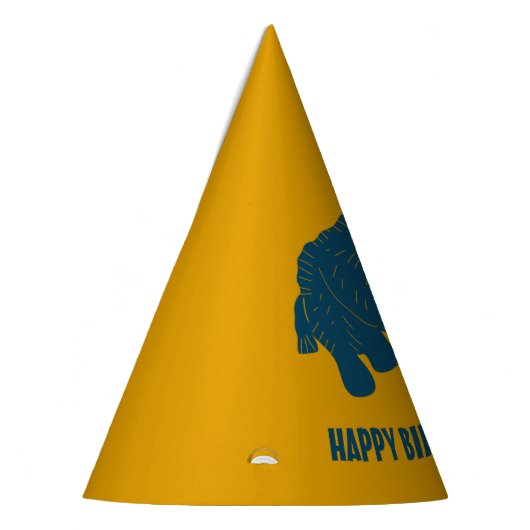 Blauw & Gouden Cartoon Wolly Mammoth gepersonalise Feesthoedjes (Links)