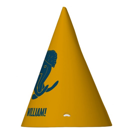 Blauw & Gouden Cartoon Wolly Mammoth gepersonalise Feesthoedjes (Rechts)