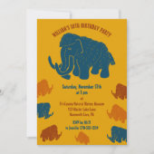 Blauw & Gouden Cartoon Wolly Mammoth Verjaardagsfe Kaart (Voorkant)