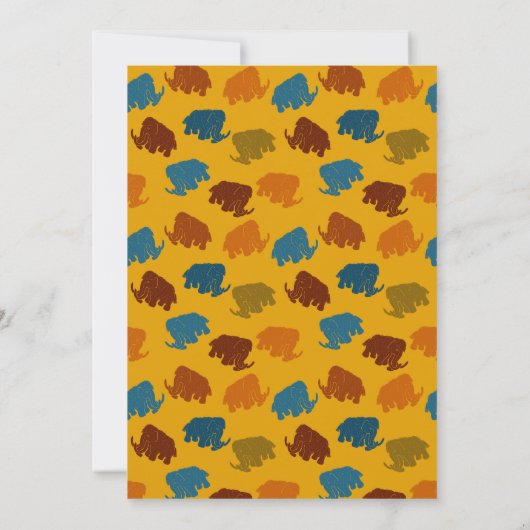 Blauw & Gouden Cartoon Wolly Mammoth Verjaardagsfe Kaart (Achterkant)