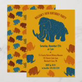 Blauw & Gouden Cartoon Wolly Mammoth Verjaardagsfe Kaart (Voorkant / Achterkant)