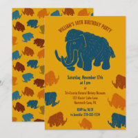 Blauw & Gouden Cartoon Wolly Mammoth Verjaardagsfe