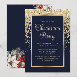 Blauw Gouden Confetti Botanische Kerstfeest Kaart