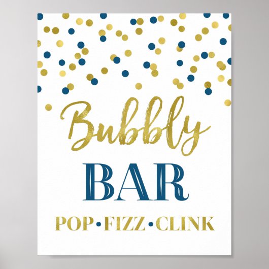 Blauw Gouden Confetti Bruisende Bar Bord Poster (Voorkant)