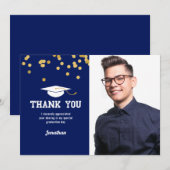 Blauw Gouden Confetti Foto Afstudeer Dankkaart Bedankkaart (Voorkant / Achterkant)
