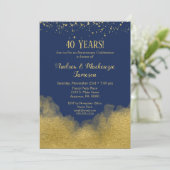 Blauw Gouden Confetti Jubileum Uitnodiging (Staand voorkant)