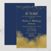 Blauw Gouden Confetti Jubileum Uitnodiging (Voorkant / Achterkant)